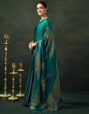 Rama Green Organza Printed Swarovski Saree