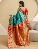 Teal Green Silk Woven Banarasi Saree