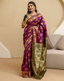 Dark Purple Silk Woven Banarasi Saree