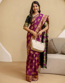 Dark Purple Silk Woven Banarasi Saree