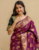 Dark Purple Silk Woven Banarasi Saree