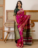 Rani Pink Silk Woven Banarasi Saree