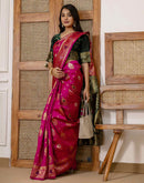 Rani Pink Silk Woven Banarasi Saree