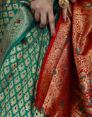 Teal Blue Silk Woven Banarasi Saree