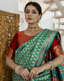 Teal Blue Silk Woven Banarasi Saree