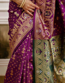 Wine Silk Woven Saree