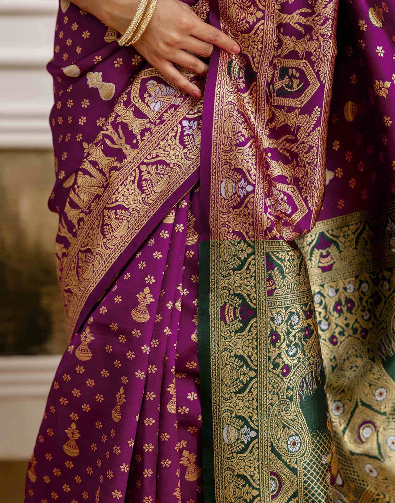 Wine Silk Woven Saree