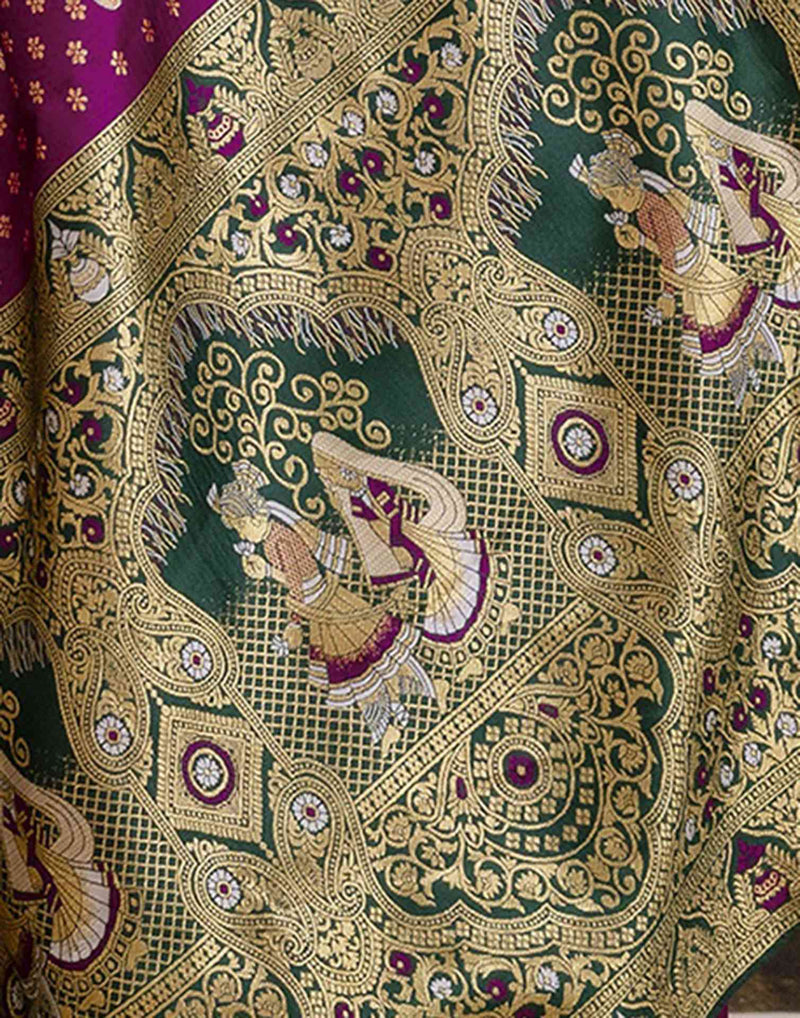 Wine Silk Woven Saree