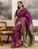 Wine Silk Woven Saree