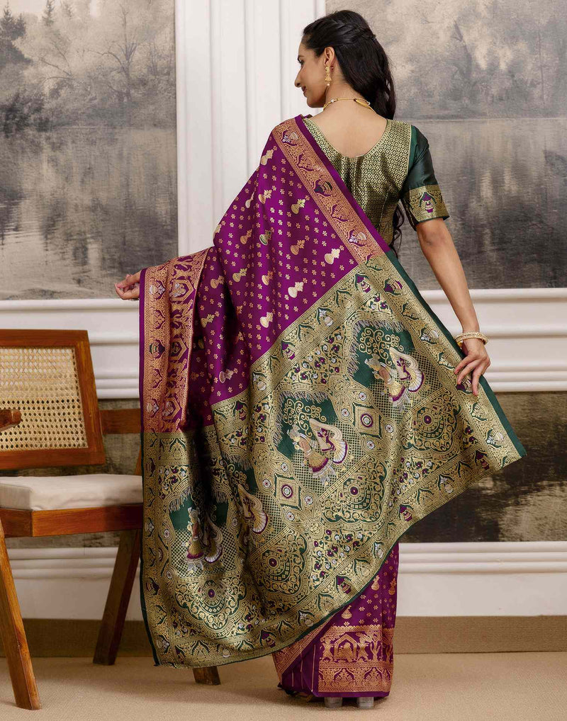 Wine Silk Woven Saree