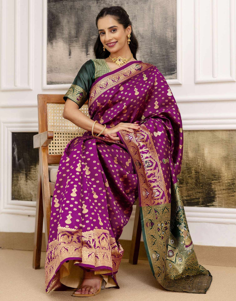 Wine Silk Woven Saree