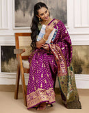 Wine Silk Woven Saree