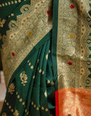 Dark Green Silk Woven Banarasi Saree