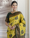 Lime Green Silk Woven Banarasi Saree