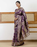 Dark Purple Silk Woven Banarasi Saree