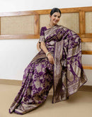Dark Purple Silk Woven Banarasi Saree