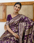 Dark Purple Silk Woven Banarasi Saree