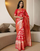 Red Silk Woven Banarasi Saree