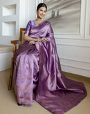 Dark Lavender Silk Woven Banarasi Saree