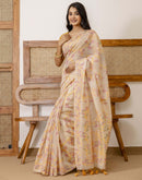 Beige Cotton Woven Saree