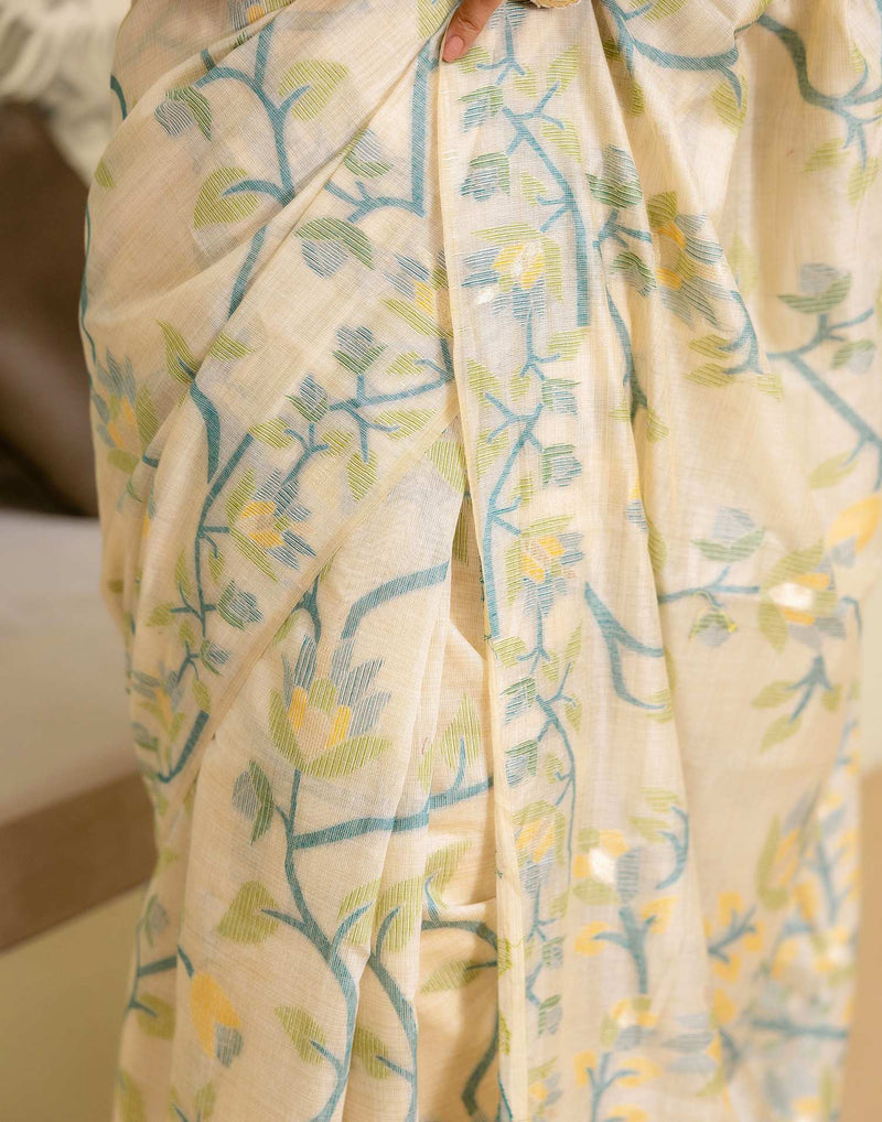 Beige Cotton Woven Saree