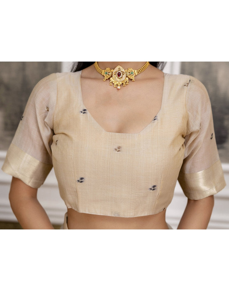 Beige Cotton Woven Saree