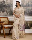 Beige Cotton Woven Saree