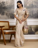 Beige Cotton Woven Saree