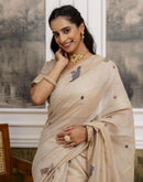 Beige Cotton Woven Saree
