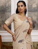 Beige Cotton Woven Saree