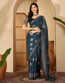 Rama Blue Georgette Foil Printed Saree