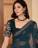 Rama Blue Georgette Foil Printed Saree