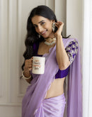 Lavender Chiffon Foil Printed Saree