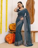 Rama Blue Georgette Printed Saree