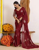 Maroon Georgette Foil Printed Saree