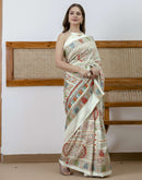 Off White Silk Printed Saree