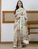 Off White Silk Printed Saree