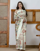 Off White Silk Printed Saree