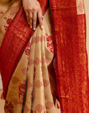 Beige Silk Woven Saree
