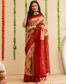 Beige Silk Woven Saree