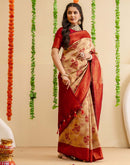 Beige Silk Woven Saree