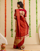 Beige Silk Woven Saree