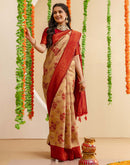 Beige Silk Woven Saree