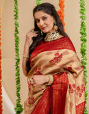 Beige Silk Woven Saree