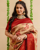 Beige Silk Woven Saree