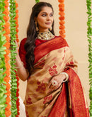 Beige Silk Woven Saree