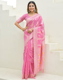 Baby Pink Chanderi Woven Saree