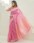 Baby Pink Chanderi Woven Saree