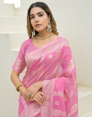 Baby Pink Chanderi Woven Saree
