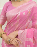Baby Pink Chanderi Woven Saree